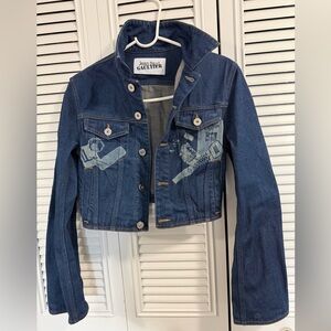 Jean Paul Gaultier Blue Denim Cropped Jacket with Light Washed Graphics